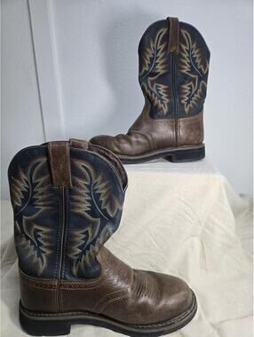 Justin Work Boots Mens 8.5EE Superintendent Blue Stampede